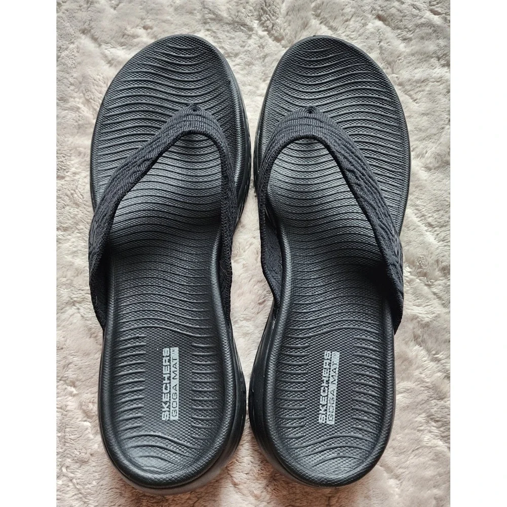 Skechers On-The-Go 600 Sunny Black Flip Flop Sandals Womens 10 140037